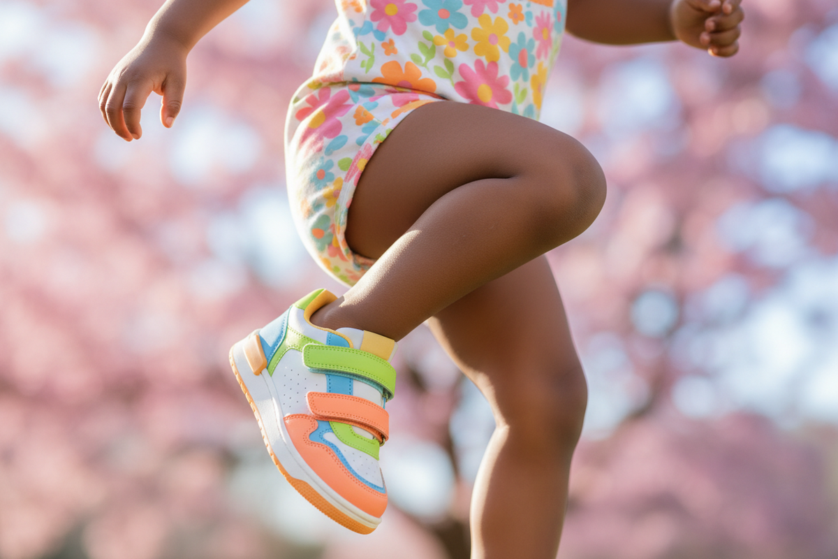 Enfant portant des baskets à scratch adaptées à l’école