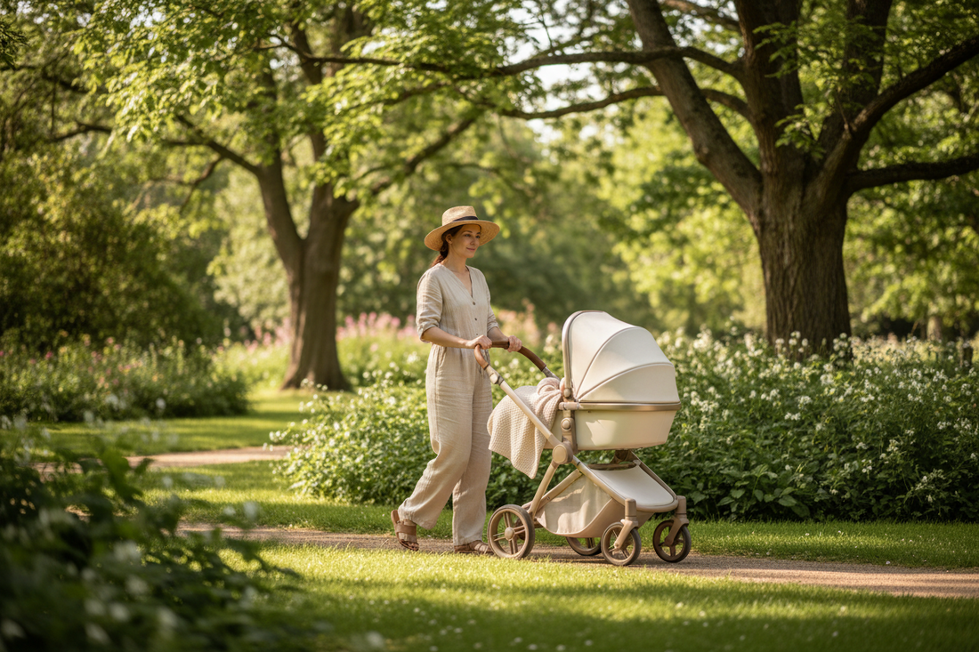 Sortir avec bébé pendant une forte chaleur : poussette, portage et précautions