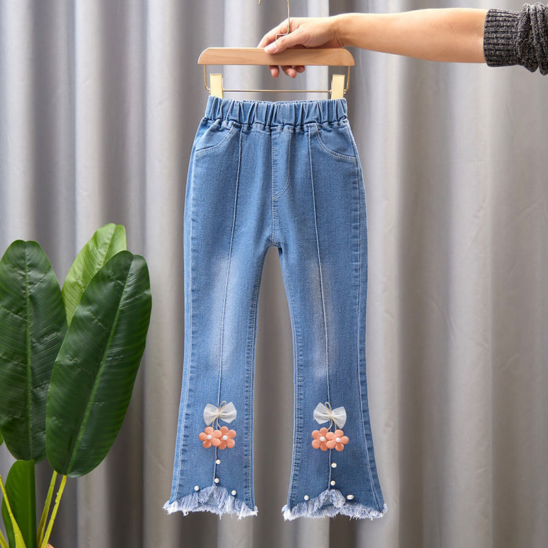 Pantalon en jean pour fille avec nœud et perle