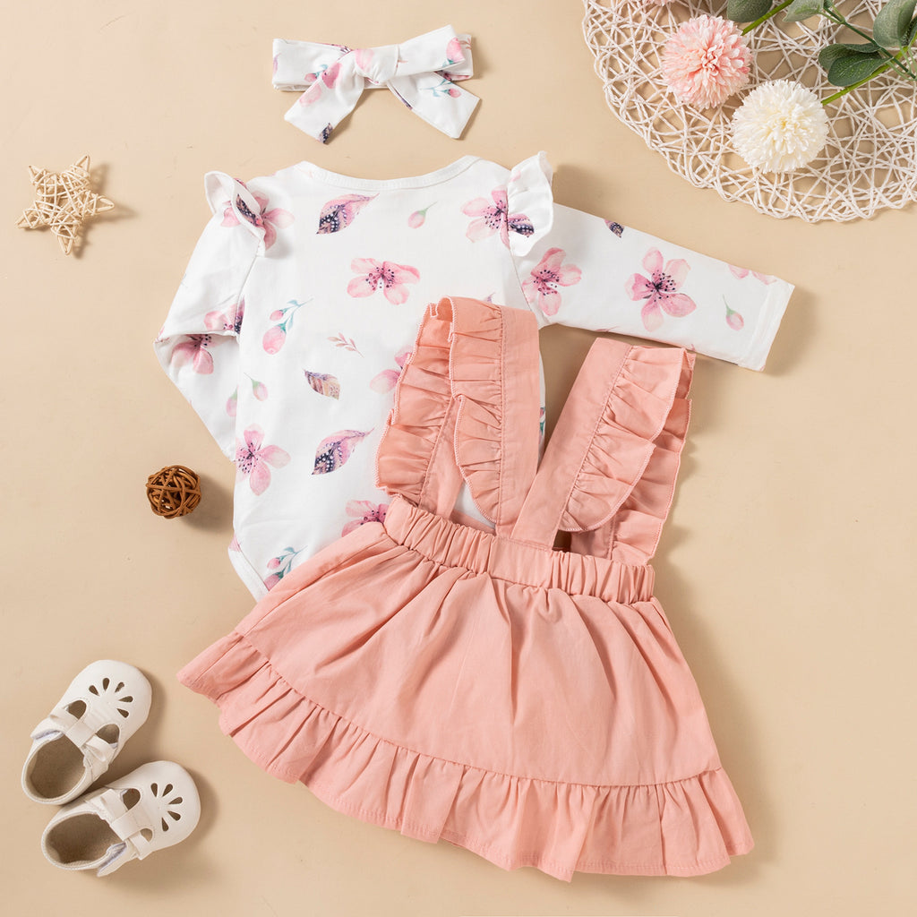 Ensemble barboteuse robe à volants et bandeau pour bébé fille