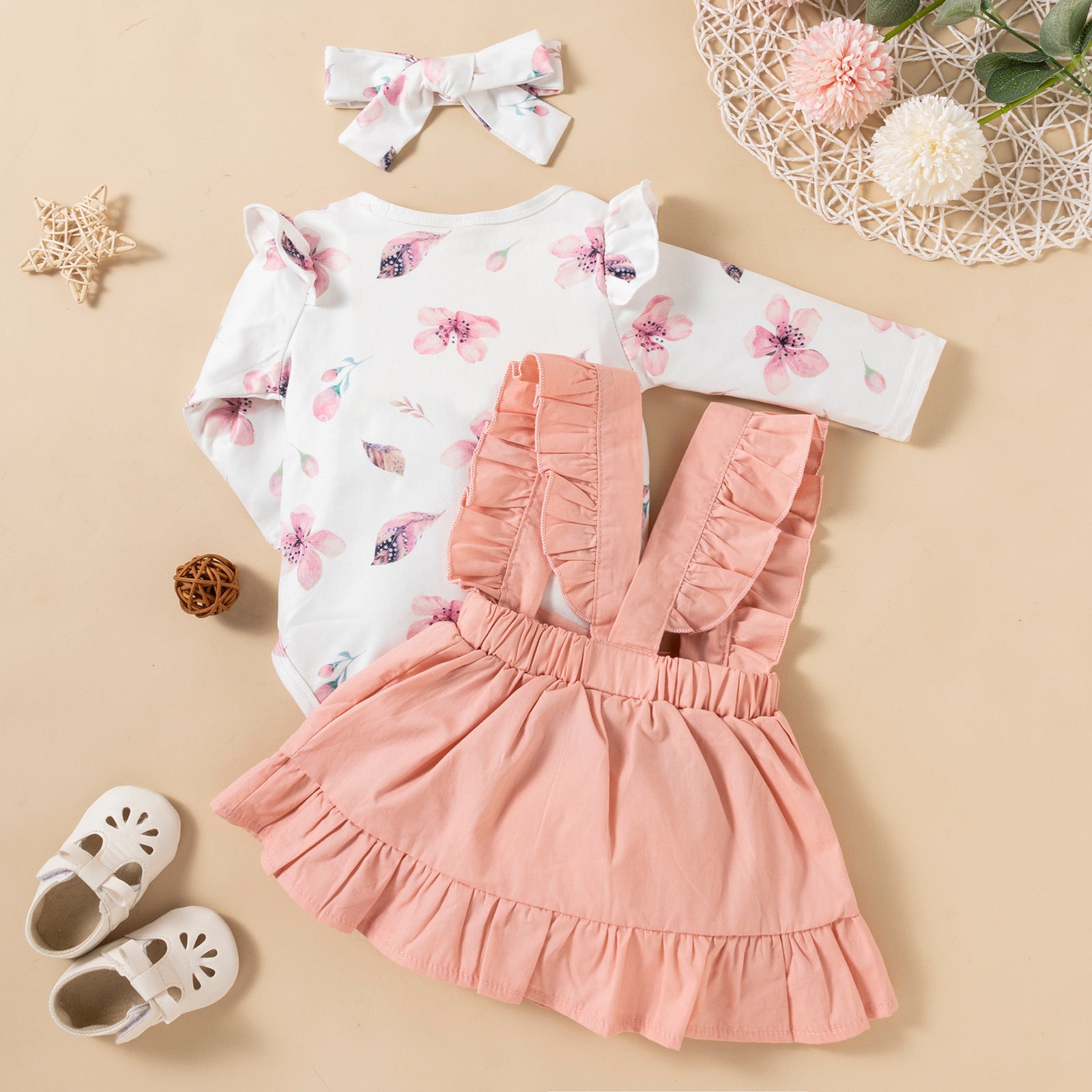 Ensemble barboteuse robe à volants et bandeau pour bébé fille