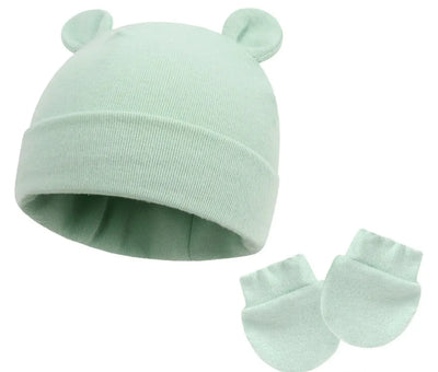 Bonnet et moufles pour bébé en coton