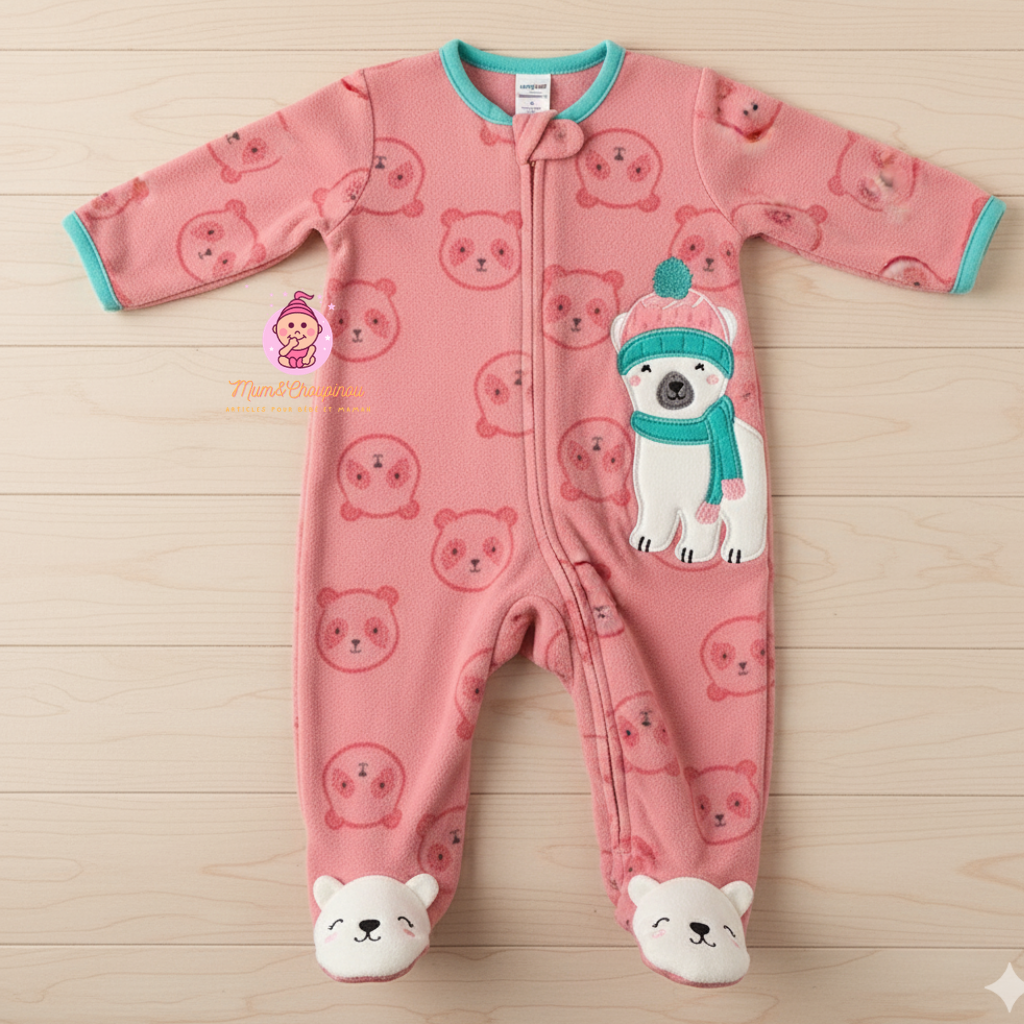 Grenouillère fille manches longues à pieds 