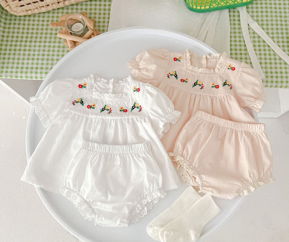 Ensemble d'été 2 pièces brodé pour bébé fille