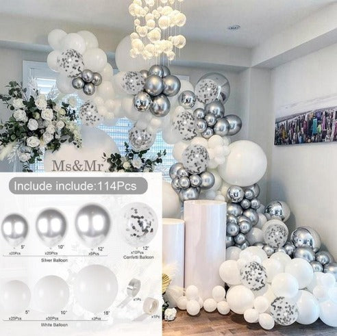 Kit ballons blanc et argenté avec accessoires - 114 pièces - Mum&Choupinou #