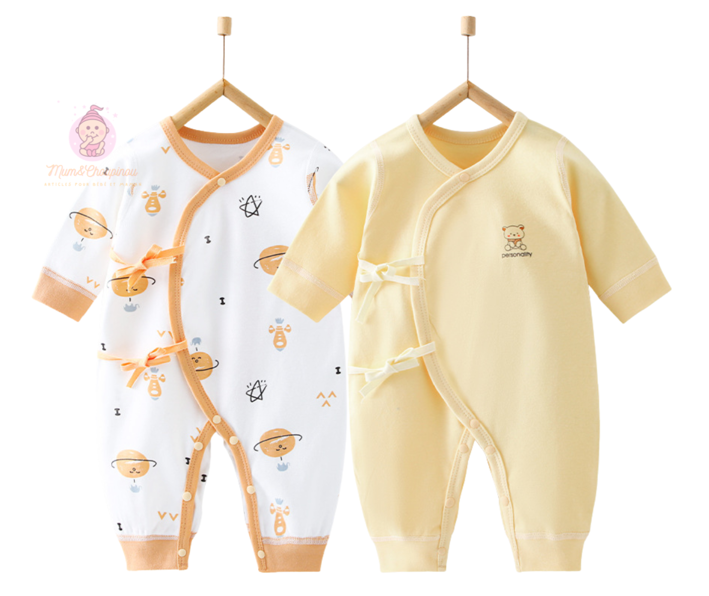 Lot de 2 grenouillères bébé croisés 