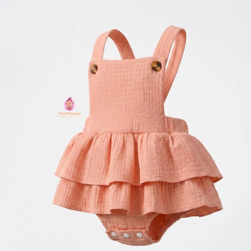 Salopette bébé à volants en gaze de coton