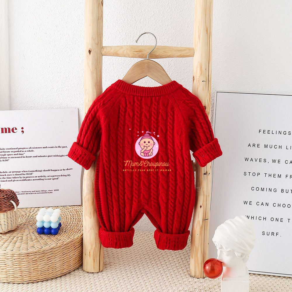 Combinaison pull tricoté bébé - Motif torsades 