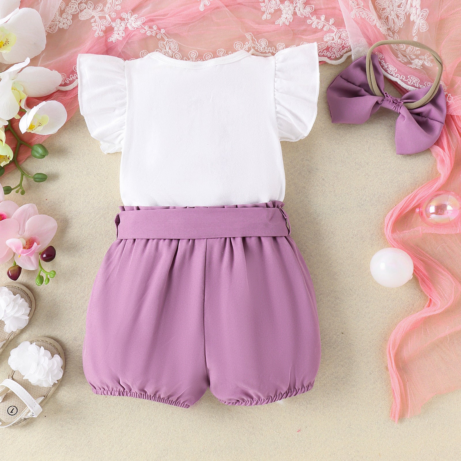 Ensemble short et barboteuse brodée arc en ciel