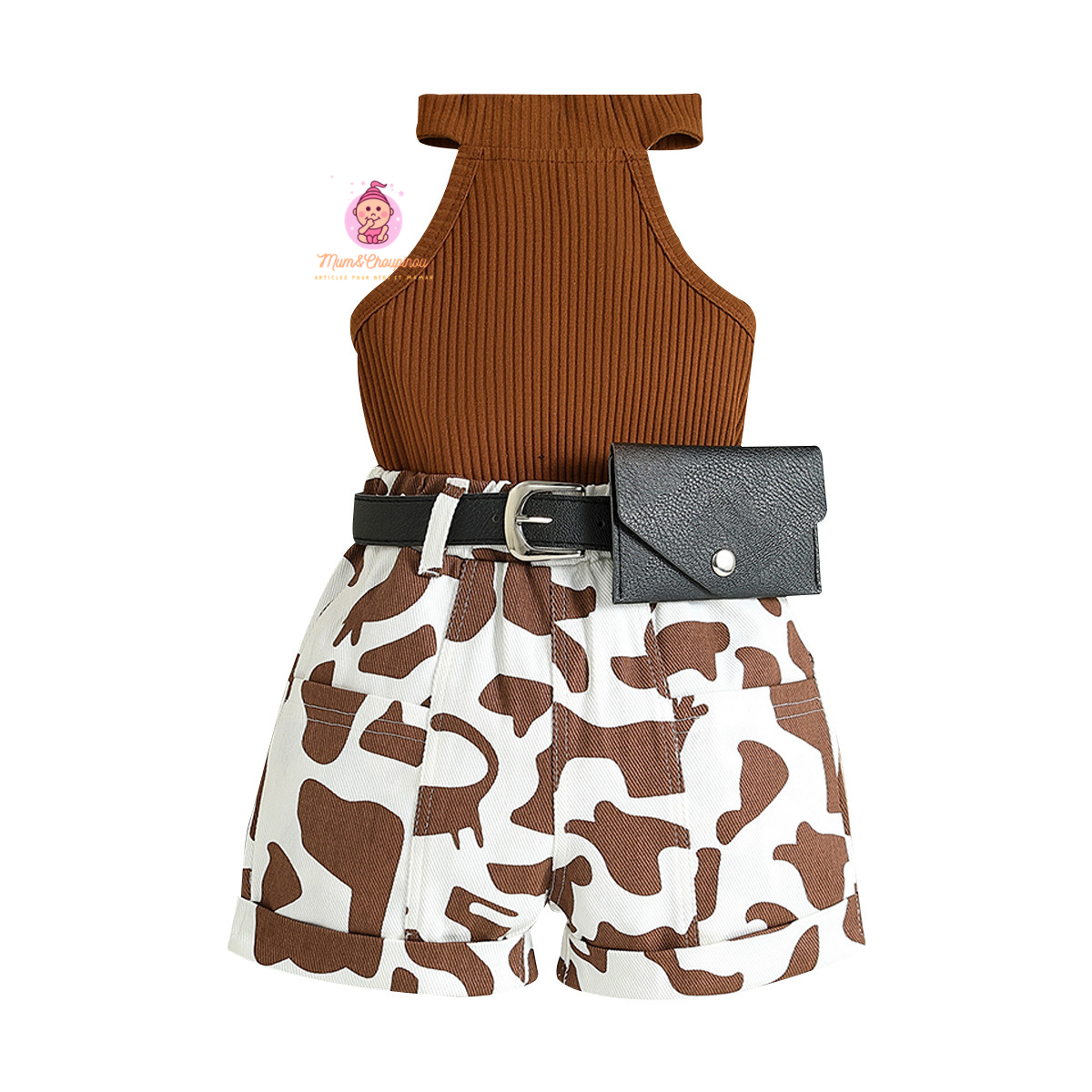 Ensemble fille short imprimé vache tendance