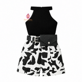 Ensemble fille short imprimé vache tendance