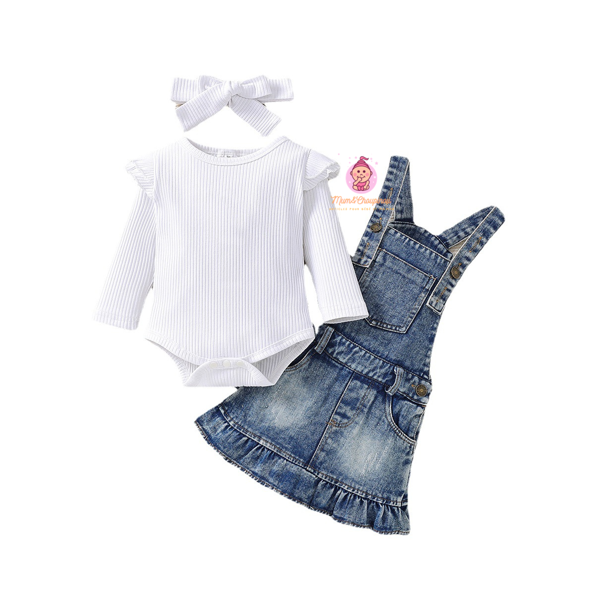 Ensemble bébé fille body et salopette jean