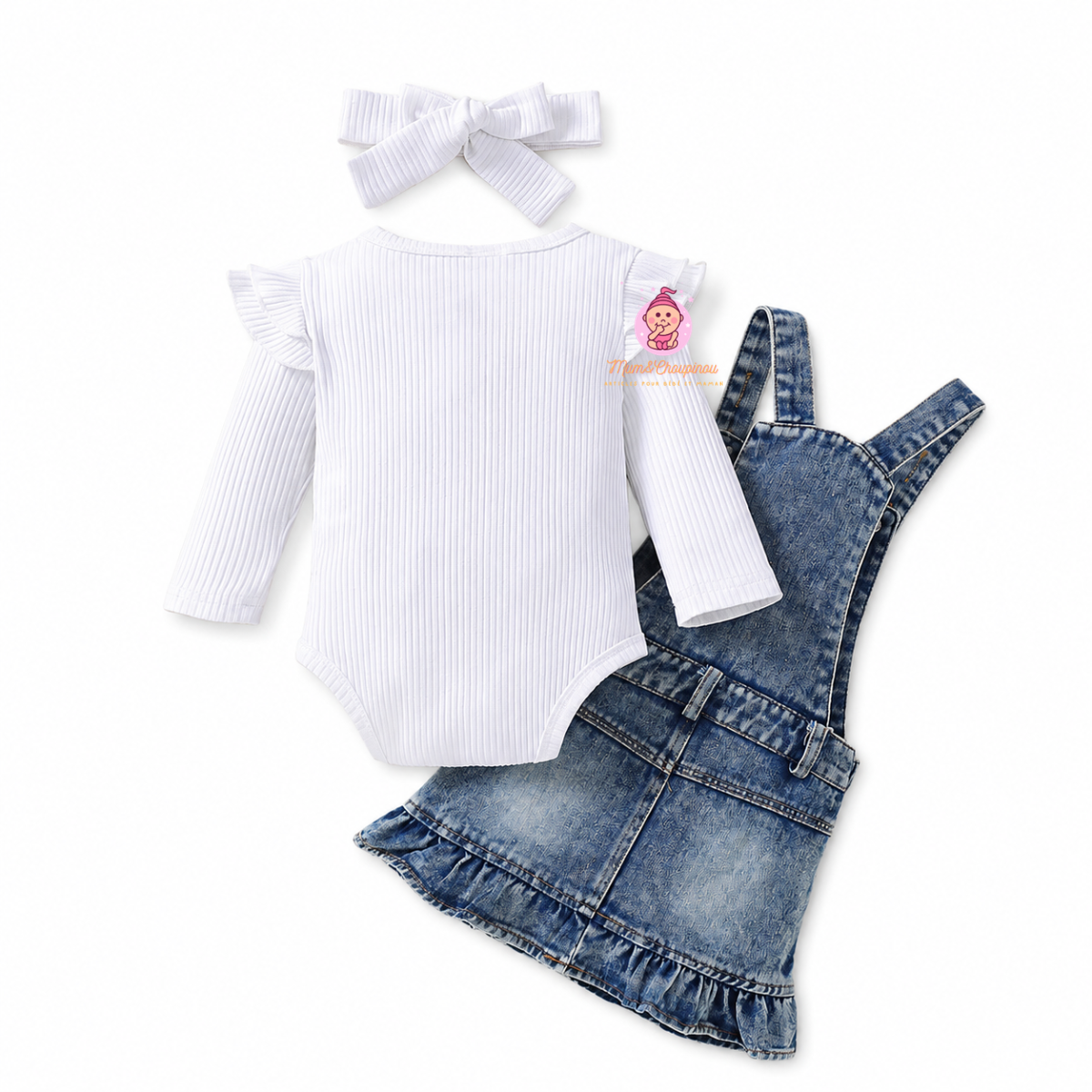Ensemble bébé fille body et salopette jean