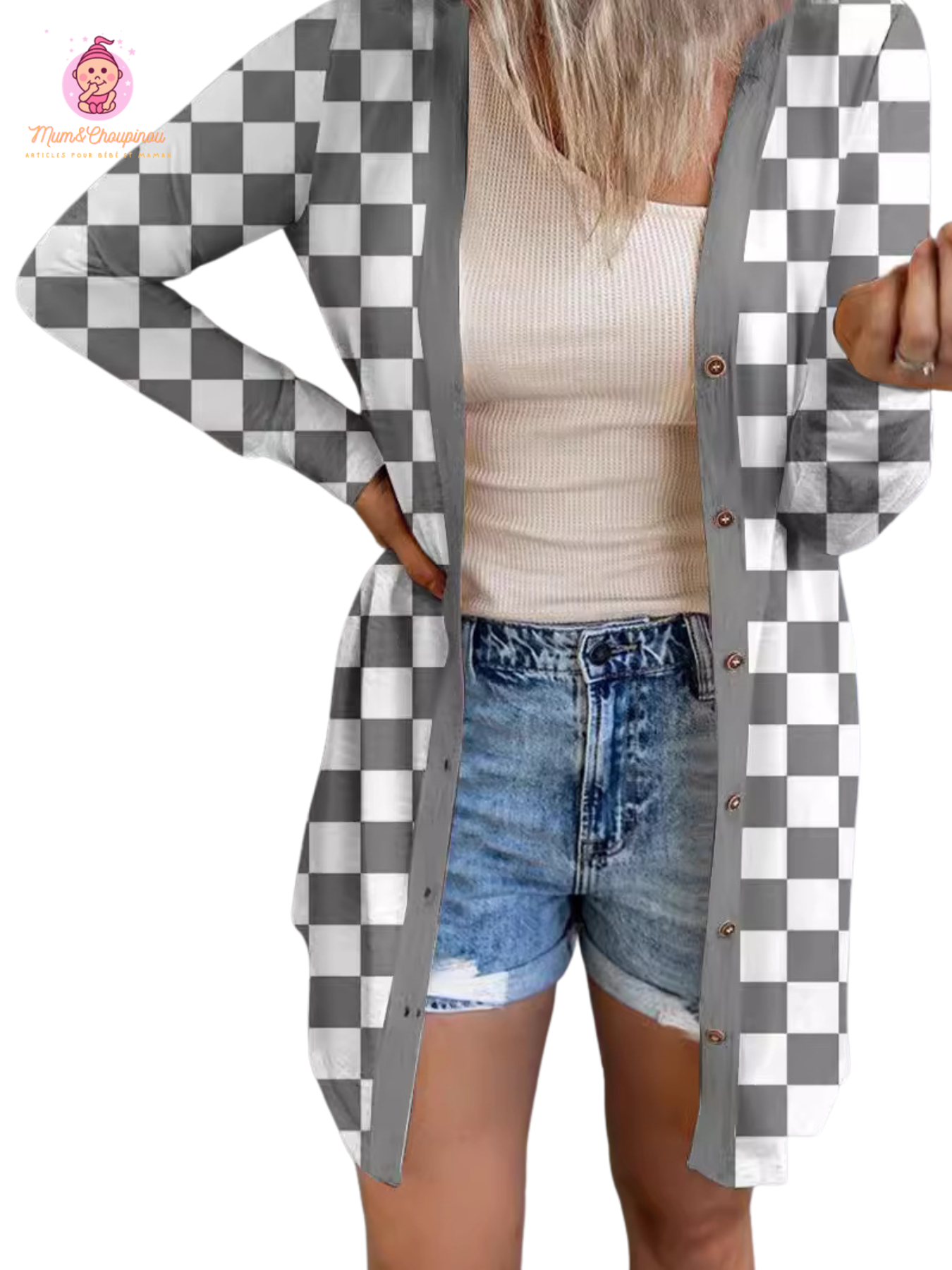 Cardigan à motif damier 