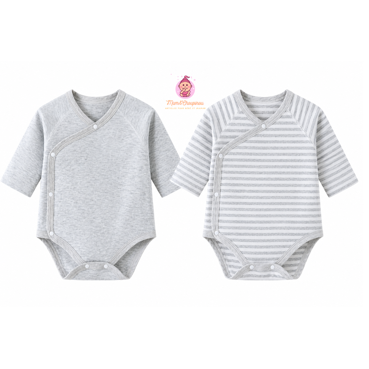 Lot de 2 bodies croisés bébé manches longues