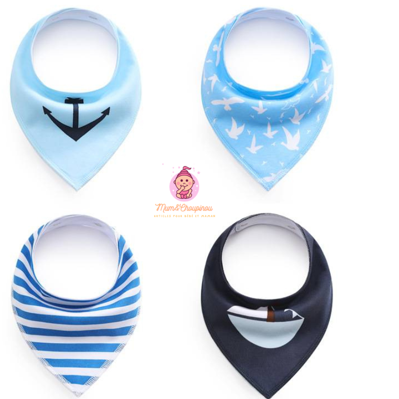 Lot de 4 bavoirs bandana pour bébé