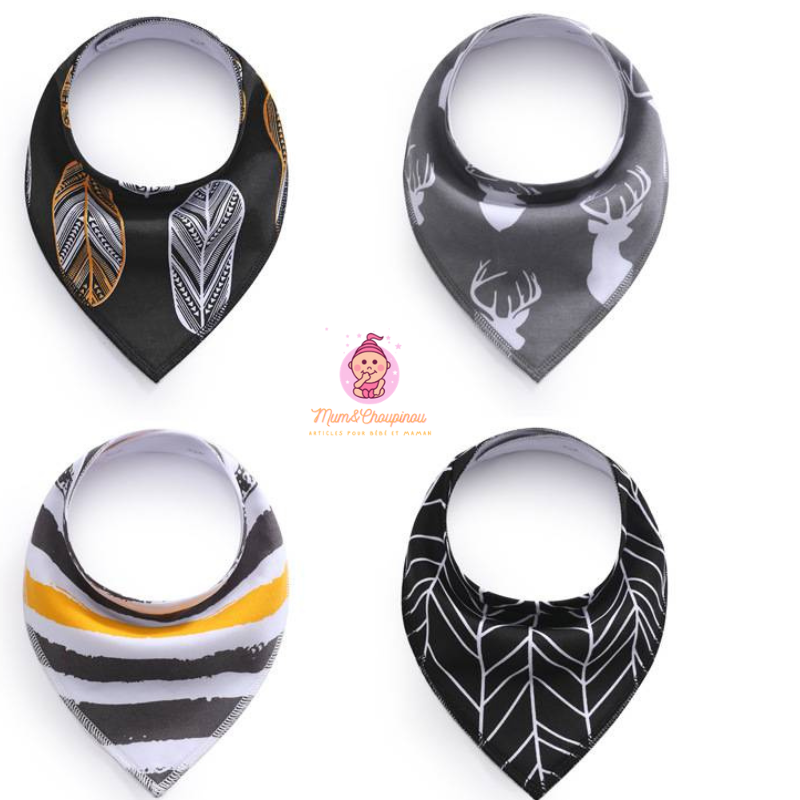 Lot de 4 bavoirs bandana pour bébé
