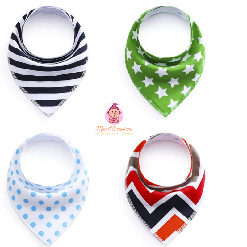 Lot de 4 bavoirs bandana pour bébé