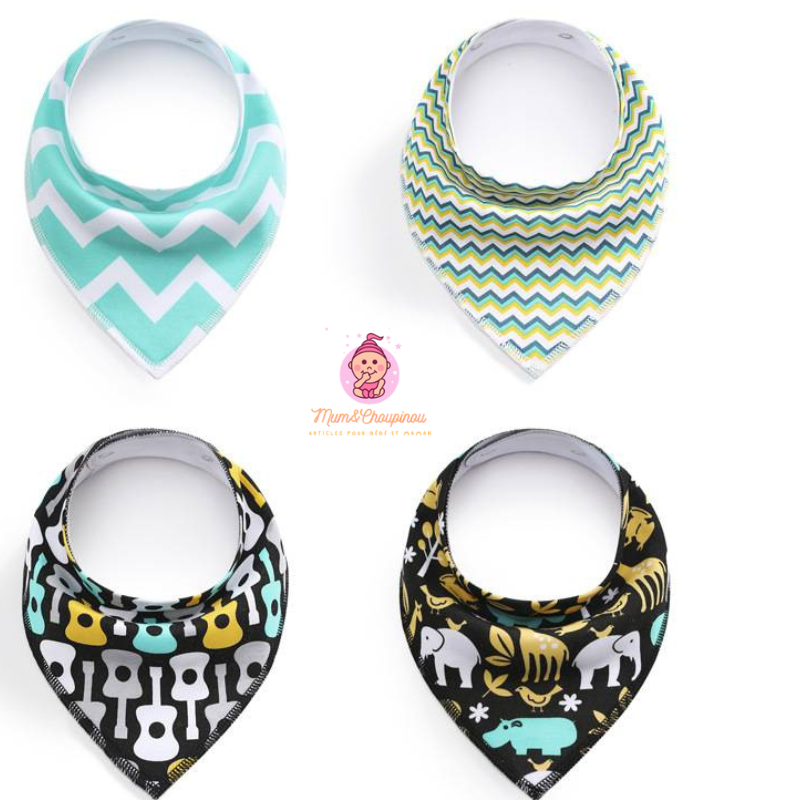 Lot de 4 bavoirs bandana pour bébé