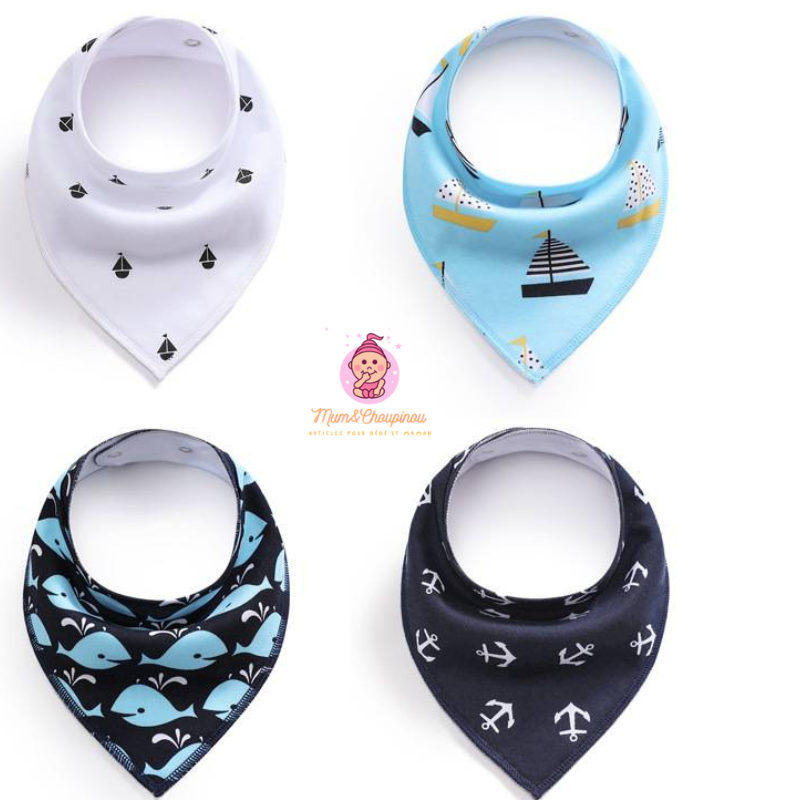 Lot de 4 bavoirs bandana pour bébé