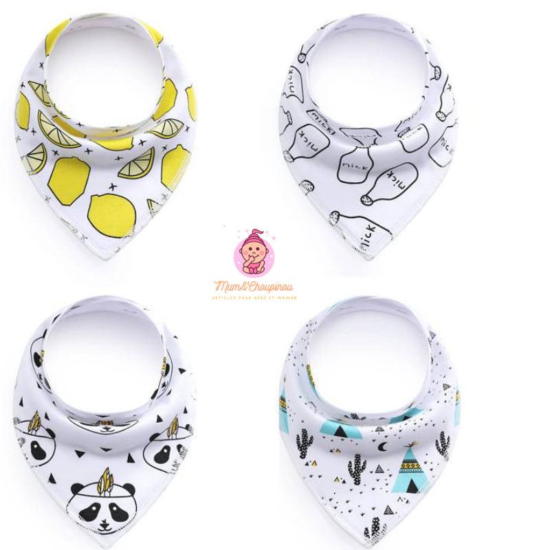 Lot de 4 bavoirs bandana pour bébé