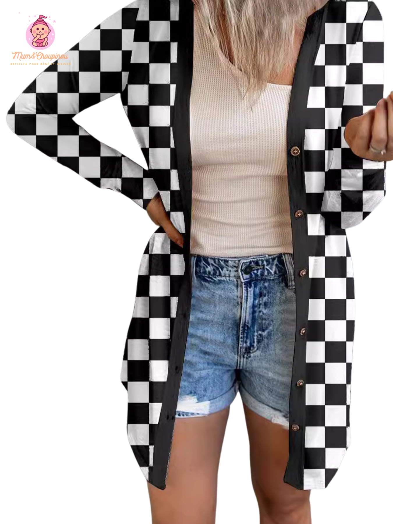 Cardigan à motif damier 