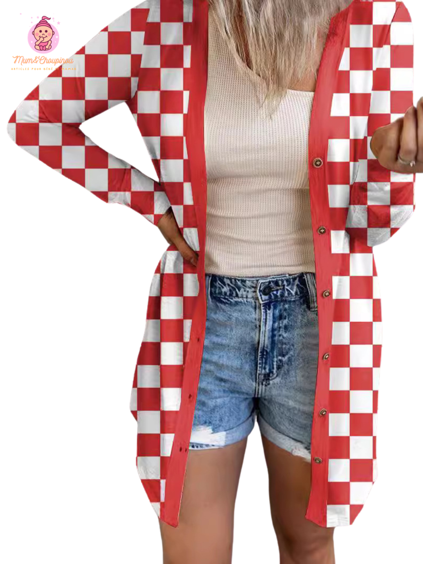 Cardigan à motif damier 