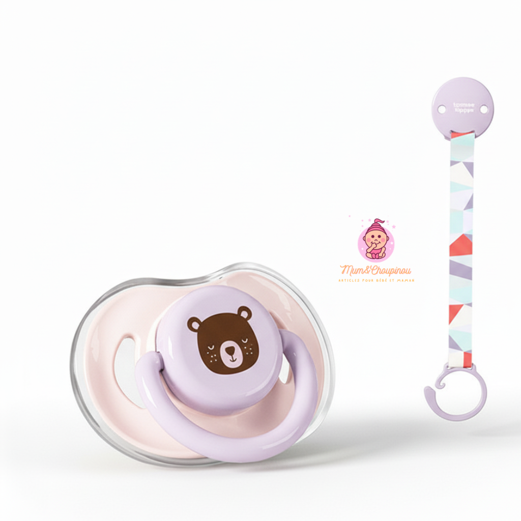 Ensemble tétine bébé et attache tétine